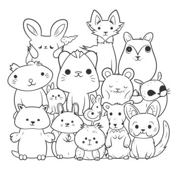 Coloring Page With Kawaii Cartoon Animal In Various Clothing Outline Sketch Drawing Vector ...