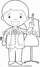 Easy Coloring Cartoon Vector Illustration Tailor Stock Royalty  sketch template
