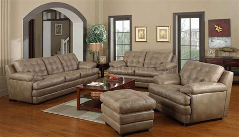 Dark Beige Bonded Leather Modern Sofa & Loveseat Set w/Options