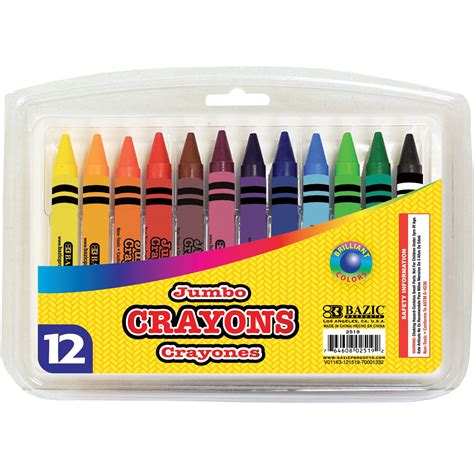 BAZIC Crayons Jumbo 12 Color, Assorted Color Coloring Crayon Set, Non Toxic Drawing Crayons for ...