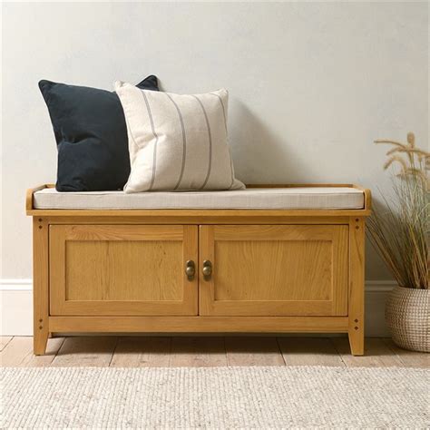 Oakland Rustic Oak Hidden Shoe Storage Bench with Cushion - The ...