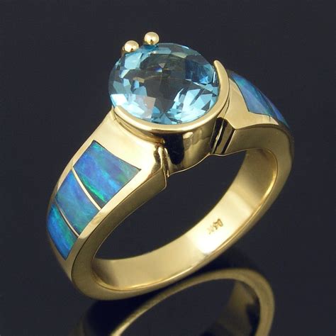 Australian Opal Ring With Blue Topaz in 14k Gold - Etsy