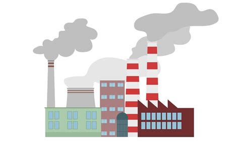 Air pollution, factory, industrial enterprise. Pipes with smoke. Vector illustration isolated on ...