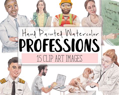 Careers, Jobs Watercolor Clipart COMMERCIAL 15 Professions Clip Art ...