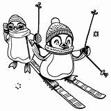 Ausmalbild „Ski Pinguine“ · Creative Fabrica sketch template