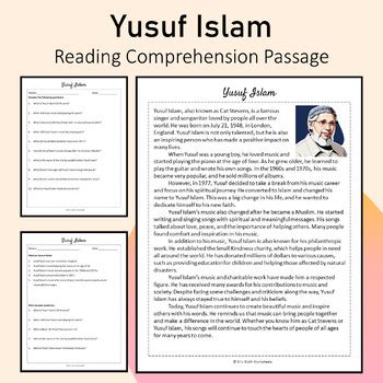 Yusuf Islam Biography Reading Comprehension Printable by Silly Sloth ...