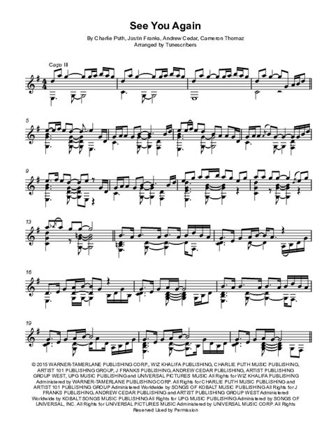 See You Again (Acoustic Guitar Cover) (arr. Tunescribers) Sheet Music | Floyd Hills | Solo Guitar