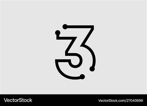 Number 3 logo design with line and dots Royalty Free Vector