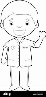 Easy coloring cartoon vector Illustration Of A Clerk Or Cashier Stock  sketch template