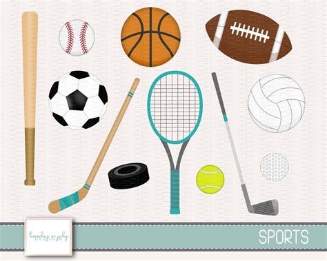 Sports Equipment-sports Balls-sports-clipart Set Commercial - Etsy