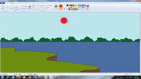 How to Draw a easy scenery in Ms Paint for Kids - YouTube