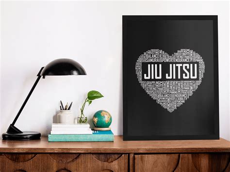 Jiu Jitsu Hearts Poster, Jiu Jitsu Martial Arts Wall Art, Canvas Wooden Black White Frame, Gift ...