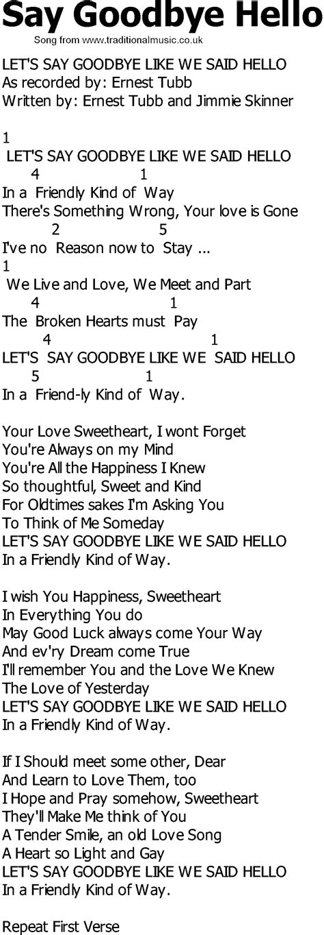 Old Country song lyrics with chords - Say Goodbye Hello