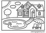 House And Sun For Children Coloring Pages  Free Printable sketch template