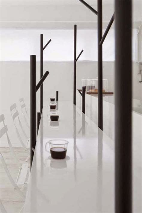 Minimalist Cafe in Tokyo with Abstract Tree Theme