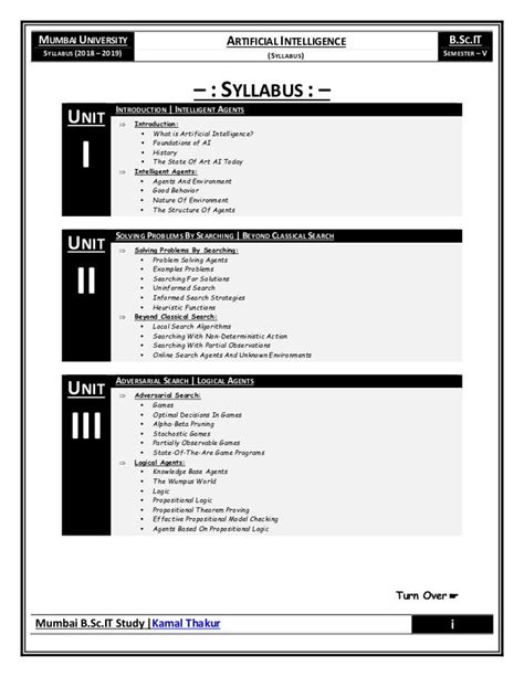 Artificial Intelligence – Syllabus (2018 - 2019) [Mumbai University]