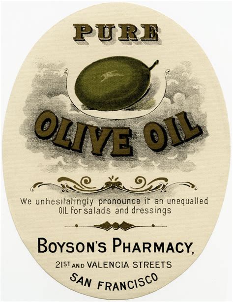Old Design Shop ~ free digital image: vintage Boyson's Pharmacy olive oil label Rotulação ...