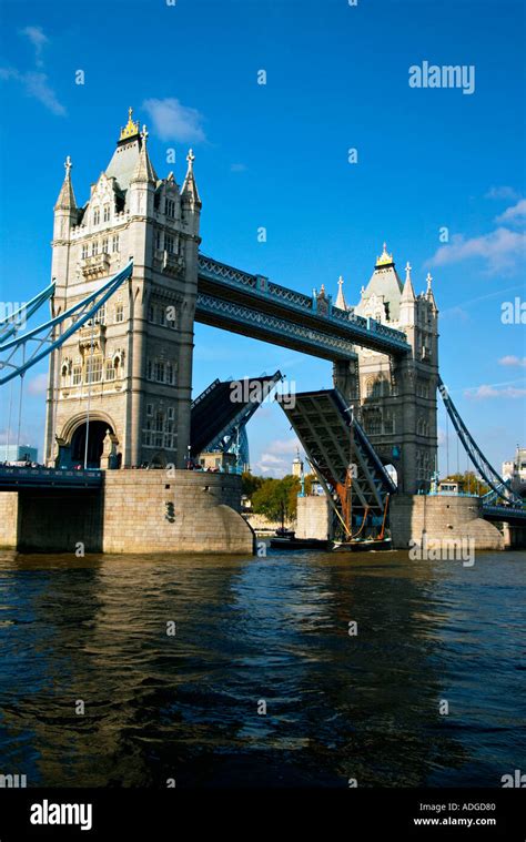 tower bridge opening drawbridge london england old gothic style design historic classic landmark ...