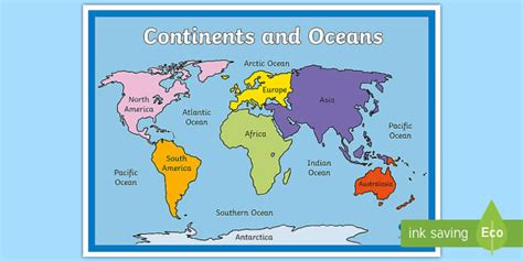 World Map With Oceans Labeled
