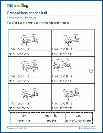 Prepositions worksheets for preschool and kindergarten | K5 Learning ...