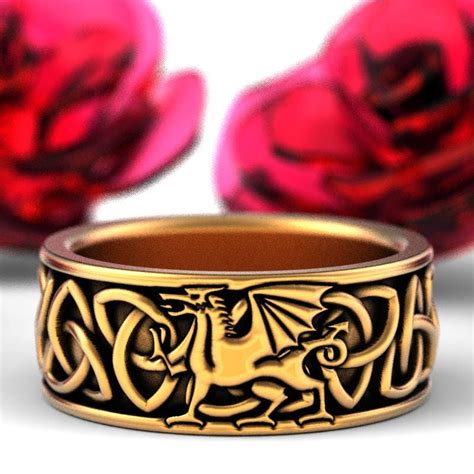 Welsh Dragon Ring Celtic Gold Ring, Welsh Wedding Band, Mens Wedding Band, Dragon Jewelry ...