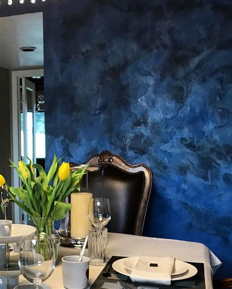 Blue Venetian plaster for dine room | Room wall painting, Wall painting ...