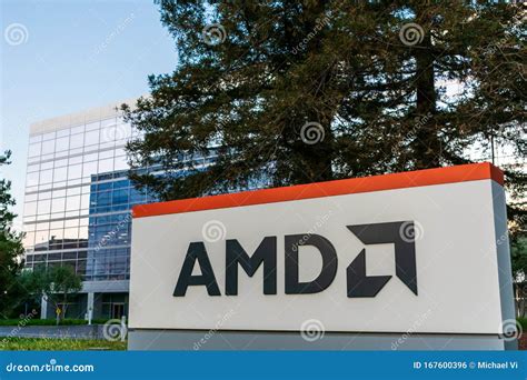 AMD Sign and Logo Near Semiconductor Company Headquarters at Modern ...