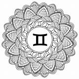 Zodiac Mandala Gemini Fantasy coloring Page With Astrological Sign And  sketch template