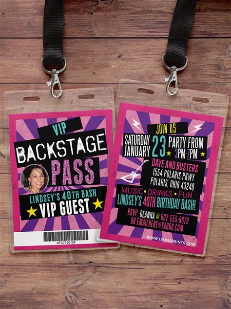 VIP PASS, backstage pass, concert ticket, birthday invitation, 40th ...