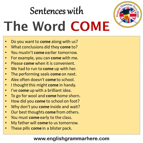 Sentences with The Word COME, The Word COME in a Sentence in English ...