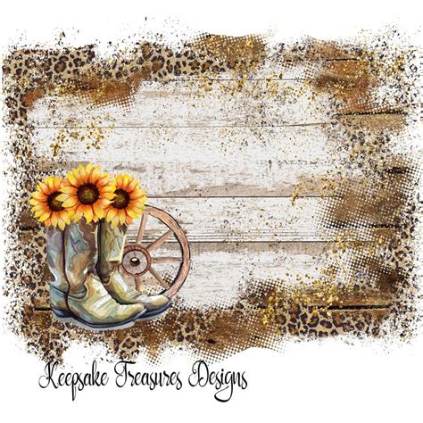 Sunflower Boots, Rustic Wood and Leopard Print,sublimation Designs, PNG ...