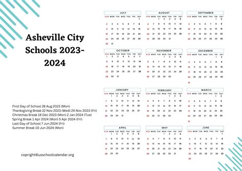 Asheville City Schools Calendar with Holidays 2023-2024