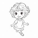 Cute Cartoon Little Girl Jumping For Coloring Page Outline Sketch  sketch template