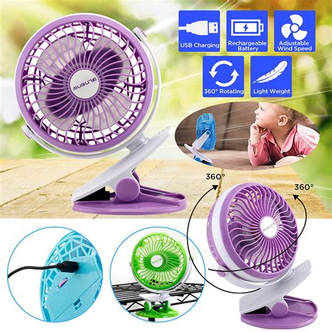 Portable Fan Rechargeable Battery USB Mini Rotation Clip On for Baby ...