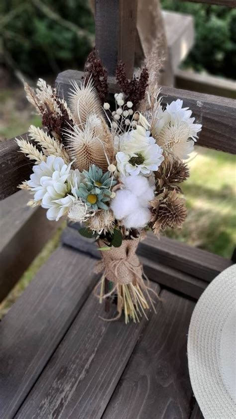 Rustic Boho Bridal Bouquet Dried Daisy Bouquet Taupe Tan - Etsy