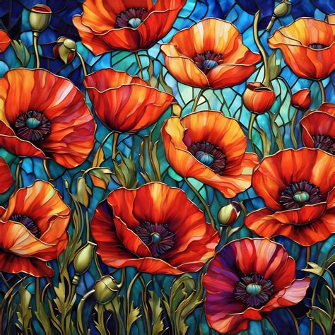 Flowers Poppies Mosaic Art Free Stock Photo - Public Domain Pictures