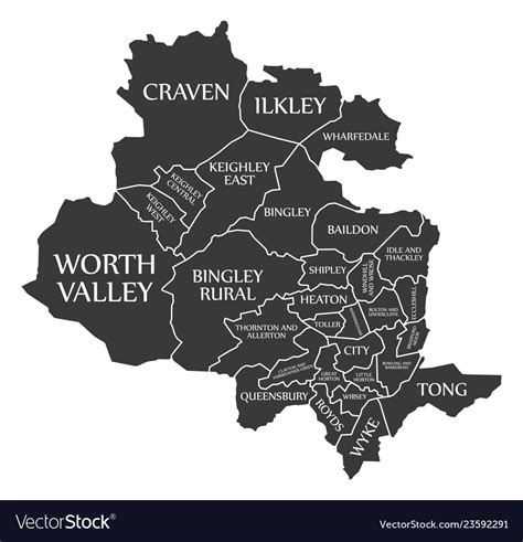 Bradford city map england uk labelled black Vector Image