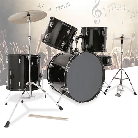 5 Piece Complete Adult Drum Set Cymbals Full Size Kit with Stool & Sticks Black 713924998819 | eBay