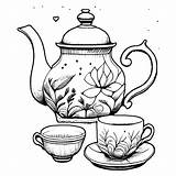 Coloring Tea Set Clip Art Sketch Page sketch template
