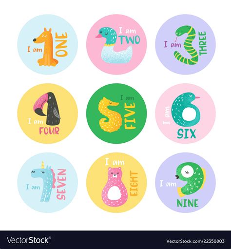 Cute animal numbers from 1 to 9 stickers Vector Image