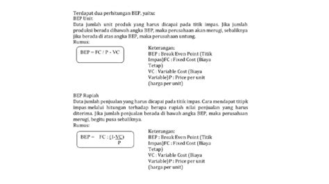 Cara Menghitung BEP (Break Even Point) Rupiah dan Unit