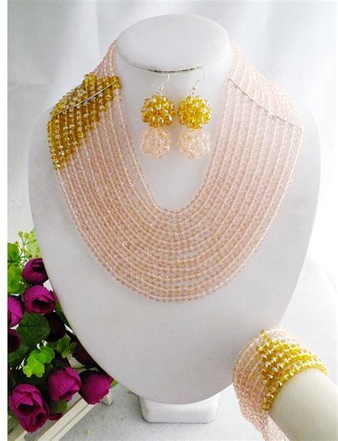 Newly Discovered Pink Crystal Jewelry Set Fashion African Nigerian Necklace Set Free Shipping-in ...