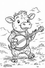 Cow Playing Banjo Coloring Page For Kids Stock Illustration  sketch template