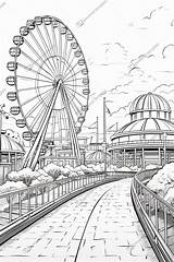 Illustration Astroworld Amusement Park  Coloring Book Adventure Free sketch template