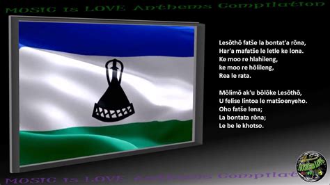 Lesotho National Anthem "Lesōthō Fatše La Bo Ntat'a Rōna" INSTRUMENTAL with lyrics - YouTube