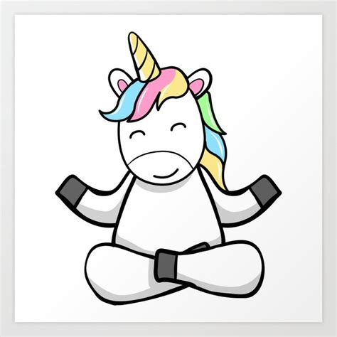 Cute unicorn in meditation pose crossed legs yoga Art Print by Fleur et retro couleurs pastels ...