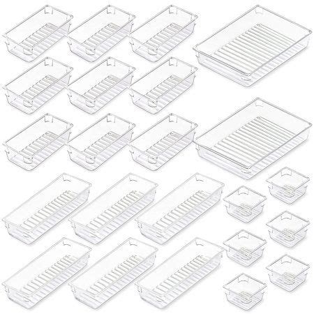 23 PCS Clear Plastic Drawer Organizers Set, CHEFSTORY 4-Size Versatile Bathroom and Vanity Trays ...