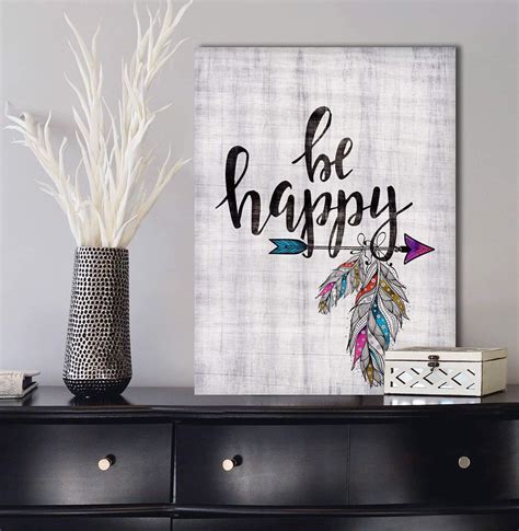 Home Wall Art: Be Happy (Wood Frame Ready To Hang) - Sense Of Art