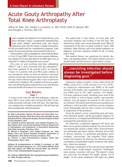 (PDF) Acute gouty arthropathy after total knee arthroplasty