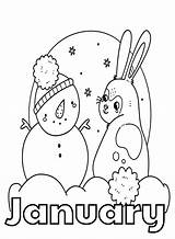 Coloring January Pages Year Printable Kids Month Fun Color Winter  sketch template